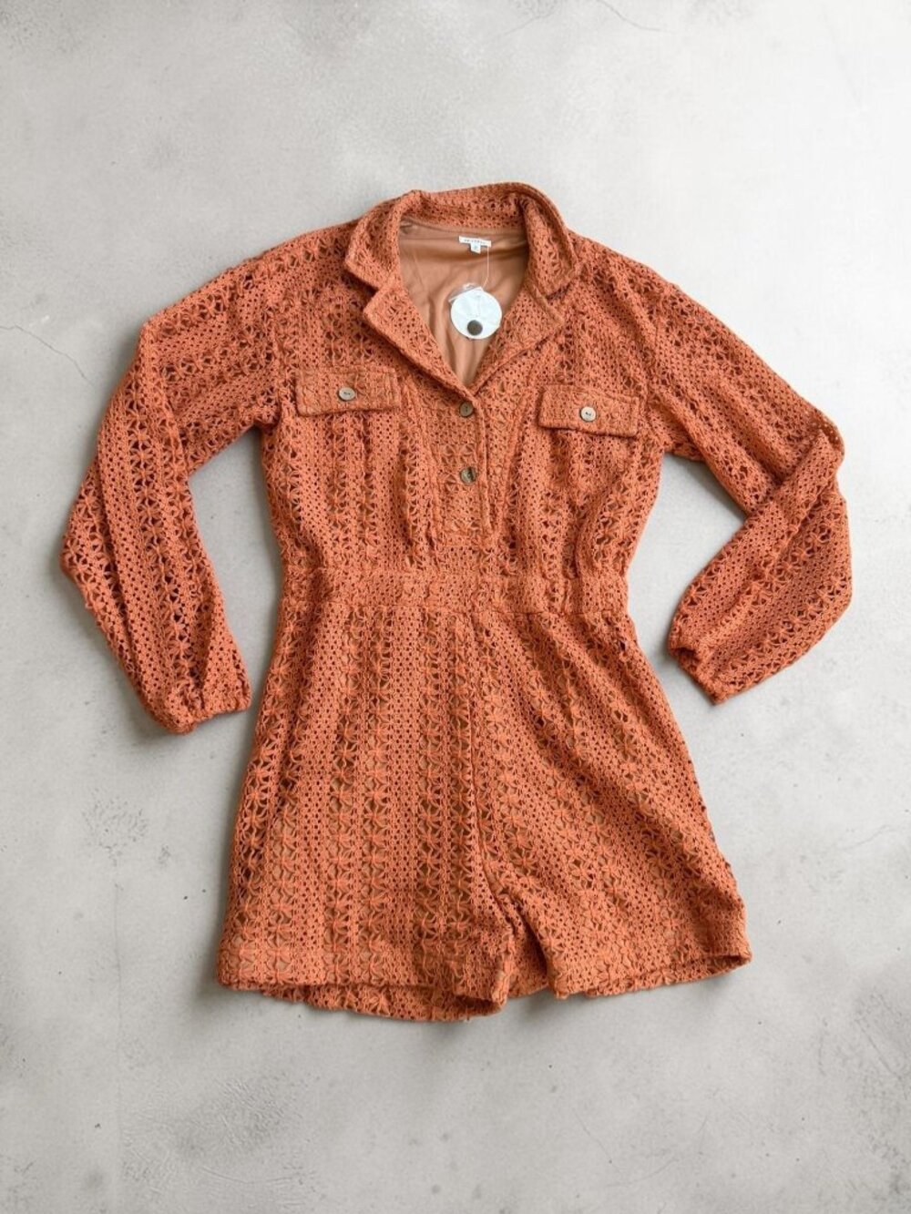 EN CRÈME Orange Knit Romper Size Medium NEW NWT